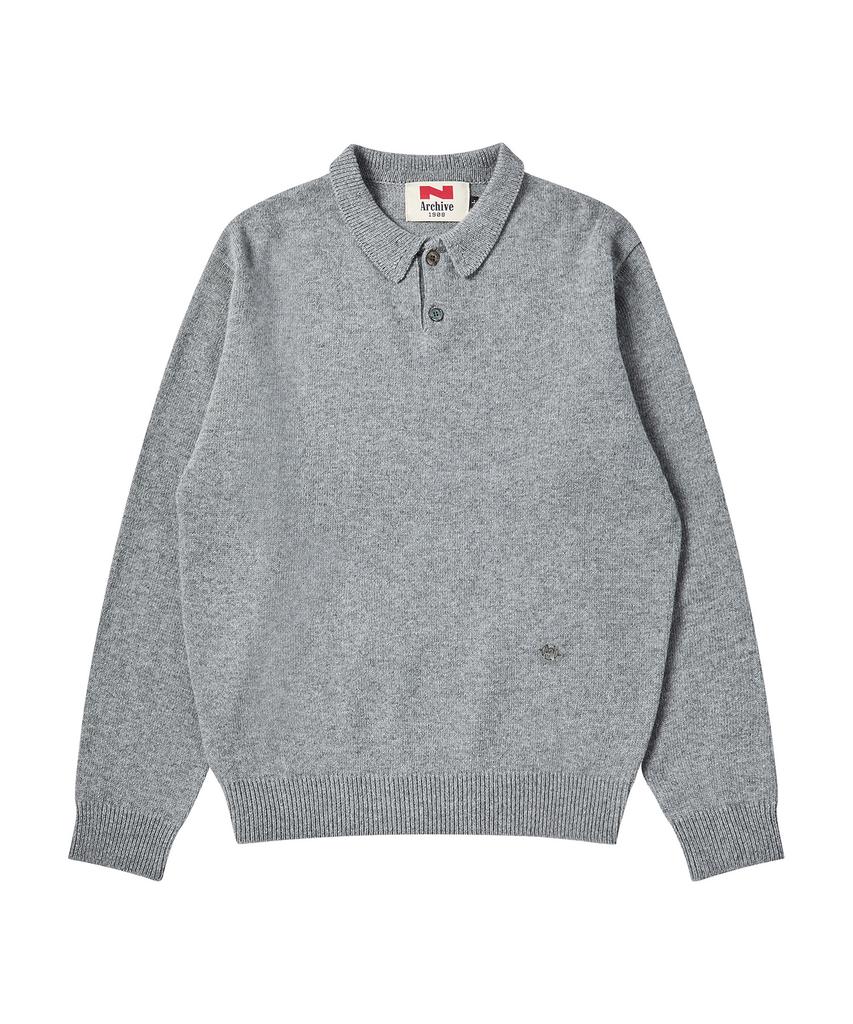 BEYOND CLOSET [Collection Line] Heritage Polo Wool Knit Grey