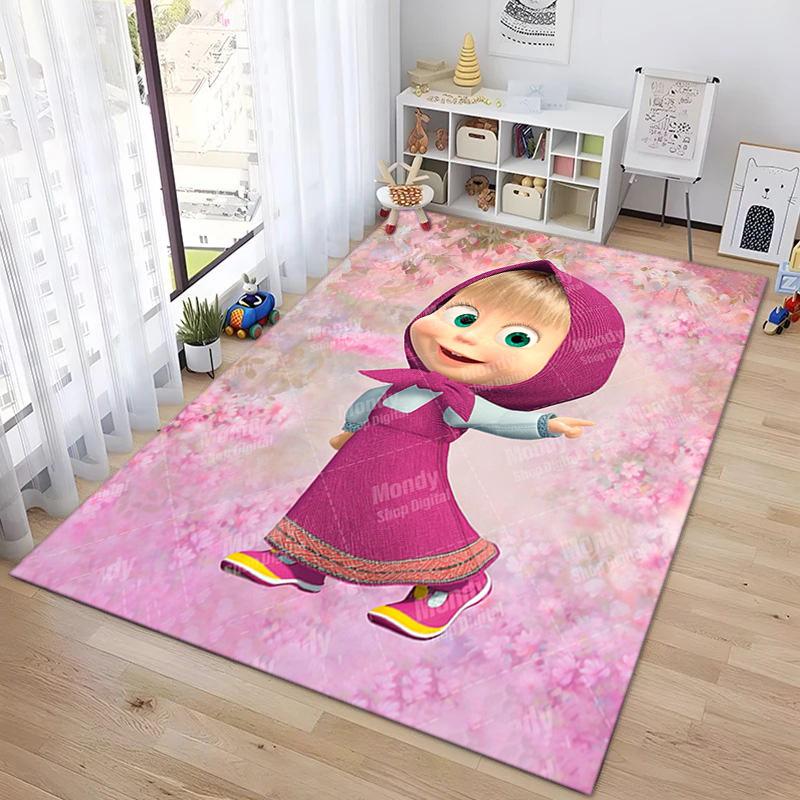 Russian animation Masha and the Bear Fairy Tale Cartoon Carpet Soft Home Living Room Bedroom Door Mat Outdoor Picnic Ground Mat rug T4