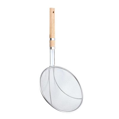 Fine Mesh Strainer Versatile Stainless Steel Wooden Handle Sturdy Oil Skimmer Spoon for Home