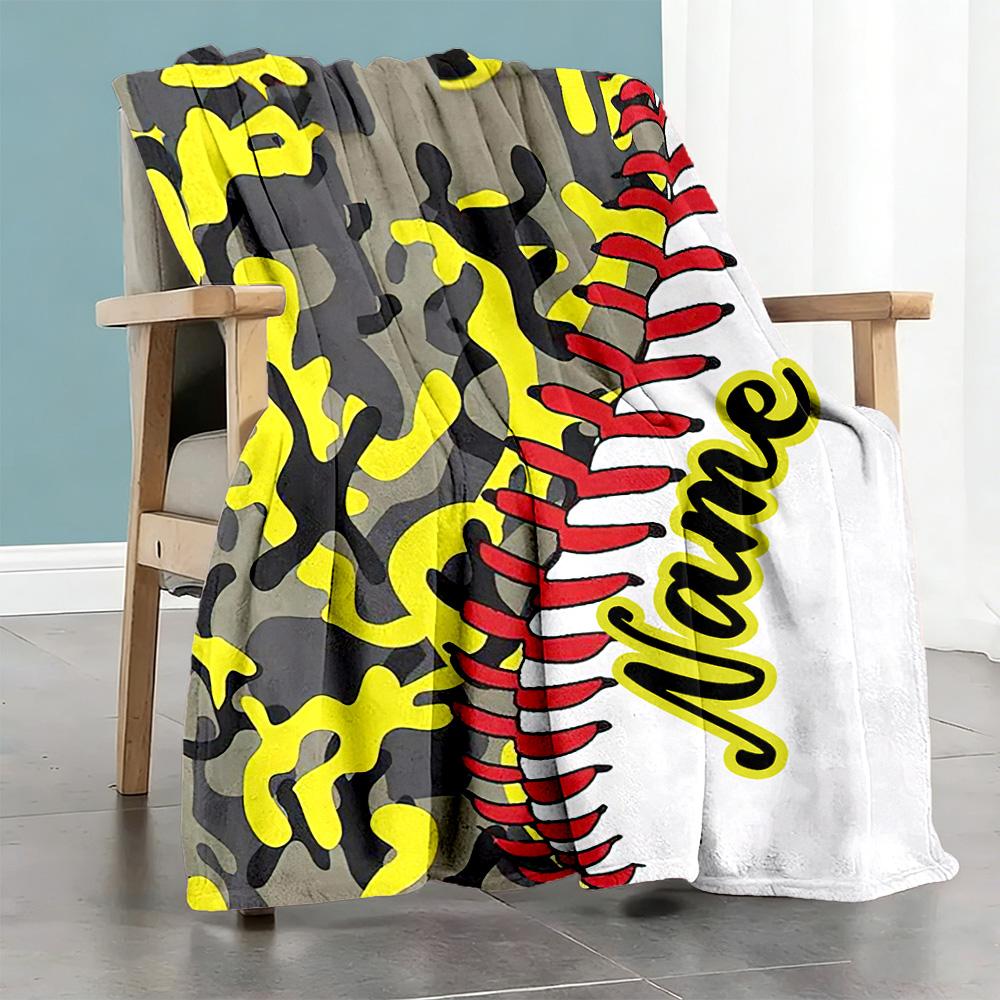 Camouflage Baseball Personalized Text Blanket Throw Customizable Blanket Comfortable for Sofa Office Chair Home Decor Office Four Seasons Multipurpose