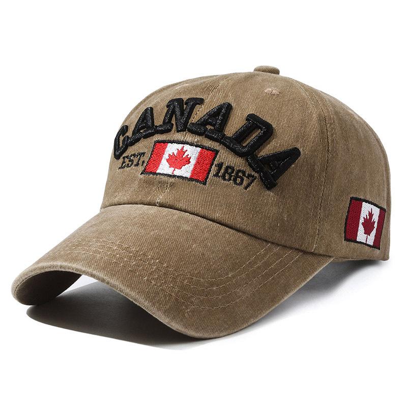 QING LONG AroDrive Canada Vlag Esdoornblad Geborduurd Gewassen Baseballpet, Klassiek Vintage Zacht Katoen Verstelbaar Sport One size fits all kaki