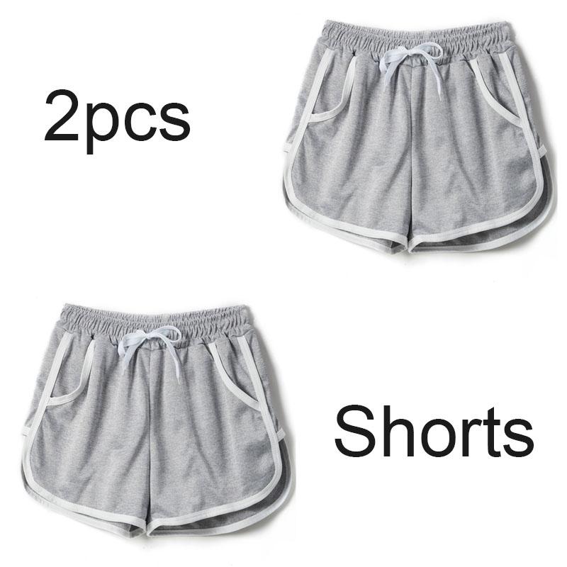 

2PCS Three-quarter Trousers with Pockets Sexy Short Pants Sports Shorts Yoga Home Loose Ins Tide Female Summer Running High Waist 2XL серый