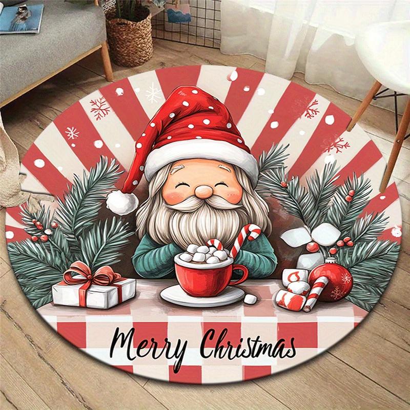 

1pc Soft, Absorbent & Non-Slip Santa Claus Round Rug, Perfect for Entryway, Living Room, Bedroom Decor, Machine Washable Flannel Memory Foam 80cm by 80cm