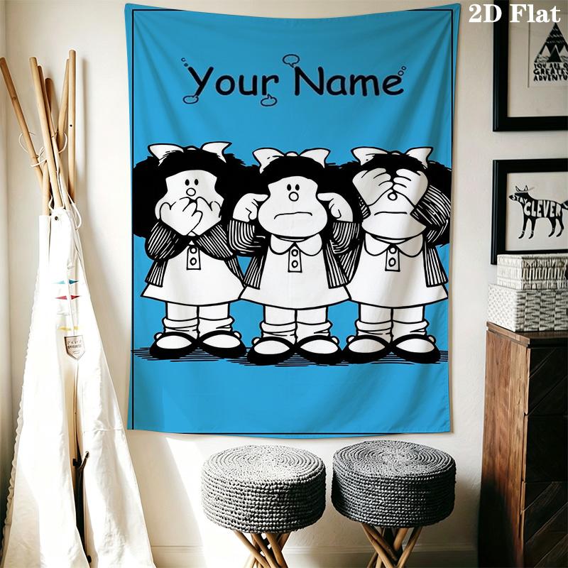 Name Custom Mafalda Wall Tapestry Aesthetic Wall Hanging Printed Fabric Blanket Decorative Tapestries for Bedroom Living Room Home Decor