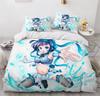 Anime Girl Cartoon Bed Linen Set 3-Piece 3D Print Anime Duvet Cover with Zip Microfibre Teenager Duvet Covers with 2 Pillowcases