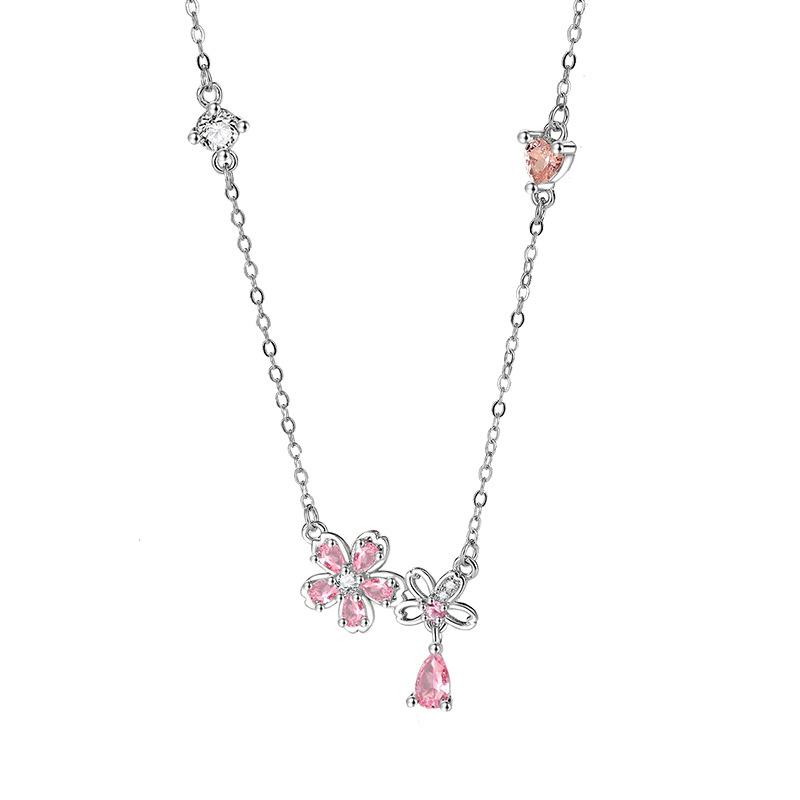 Original Sakura Your Heart Necklace Women'S Pink Zircon Flower Clavicle Chain Fashion Versatile Necklace Premium