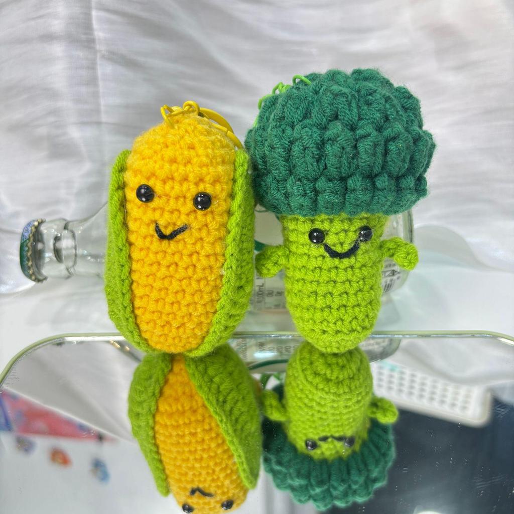 Hand-Crocheted Mini Vegetable Keychain - Cabbage & Broccoli Doll