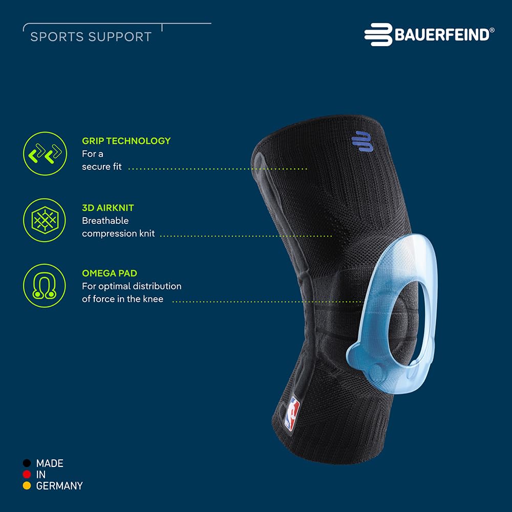 BAUERFEIND SPORTS KNEE SUPPORT NBA Knee Support Knee Made in General Medical Stabilizes the Knee Joint with Silicone Pads and Compression Size (Sports