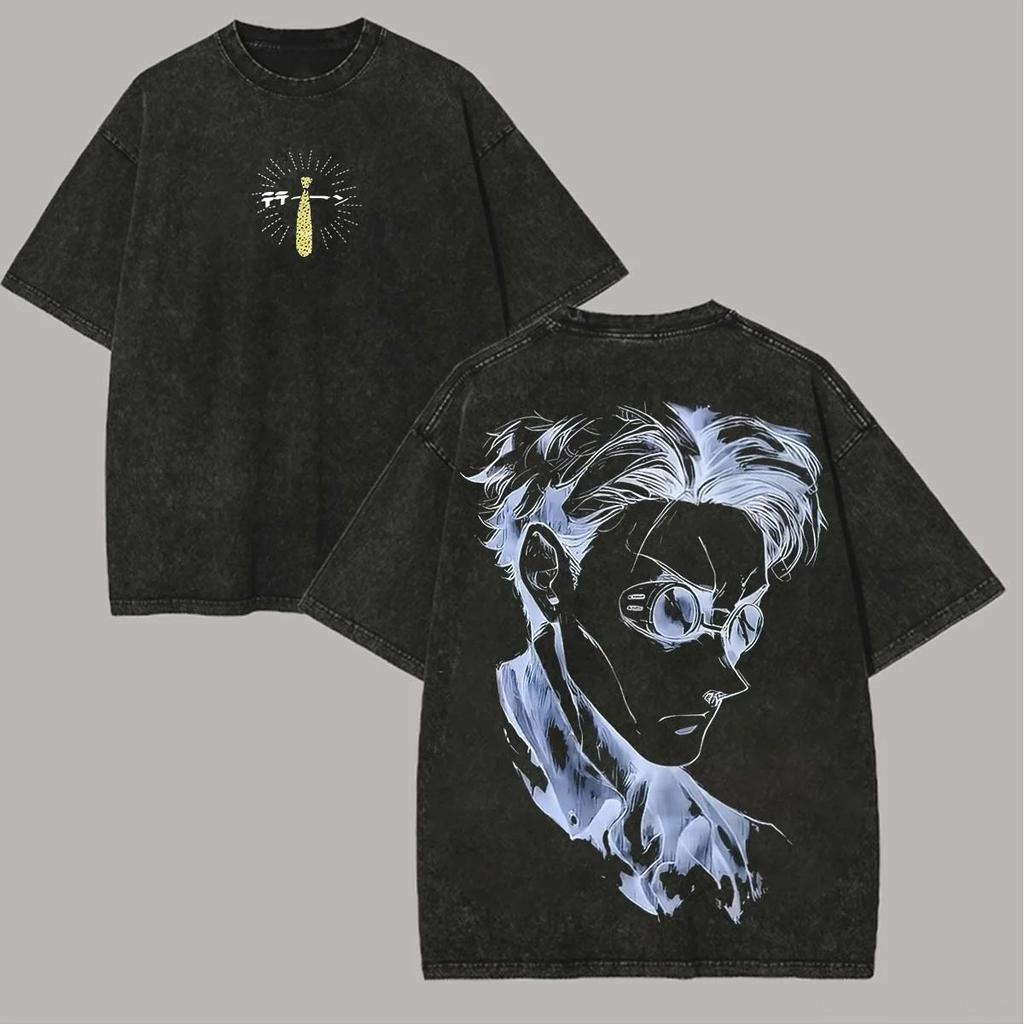 Jujutsu Kaisen Anime Gojo Satoru Graphic Print Tshirt Cotton Women Men Vintage Washed Harajuku Tees Loose Casual Oversized Tops
