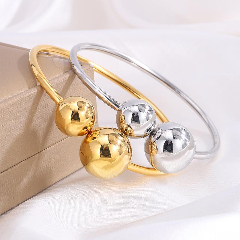 Bracelet Simple en Perles d'Acier Ouvert Ligne Européenne et Américaine Perle Ronde