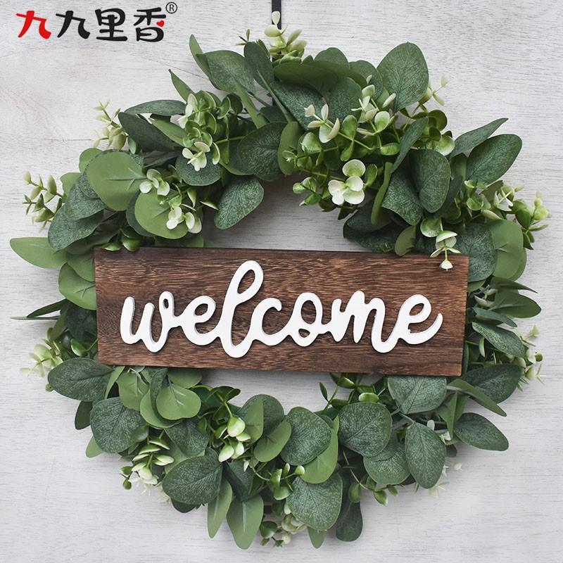 Large Artificial Eucalyptus Wreath With Money Plant Leaves Front Door Decor Welcome Sign Included