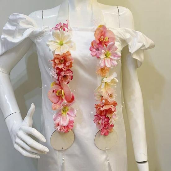 Floral Graduation Stole Handmade Custom Floral Belt with Realistic Faux Silk Flowers Phalaenopsis Roses Dahlias Personalized Engraved Tags Unique Grad
