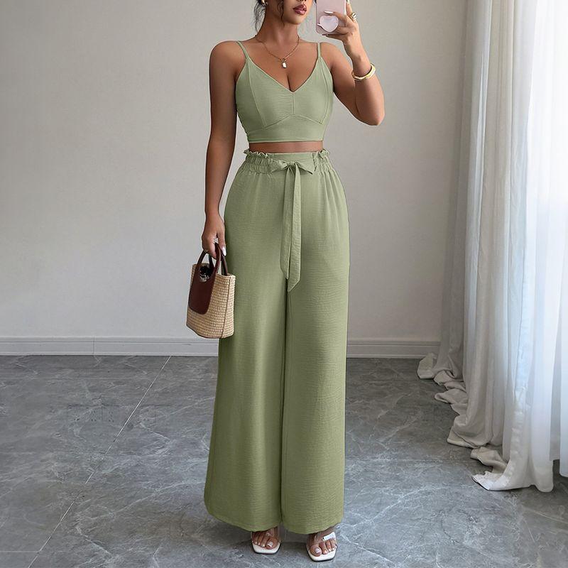 Deep V-neck Camisole Casual Pants Set Deep V-neck Strap Casual Pants Suit
