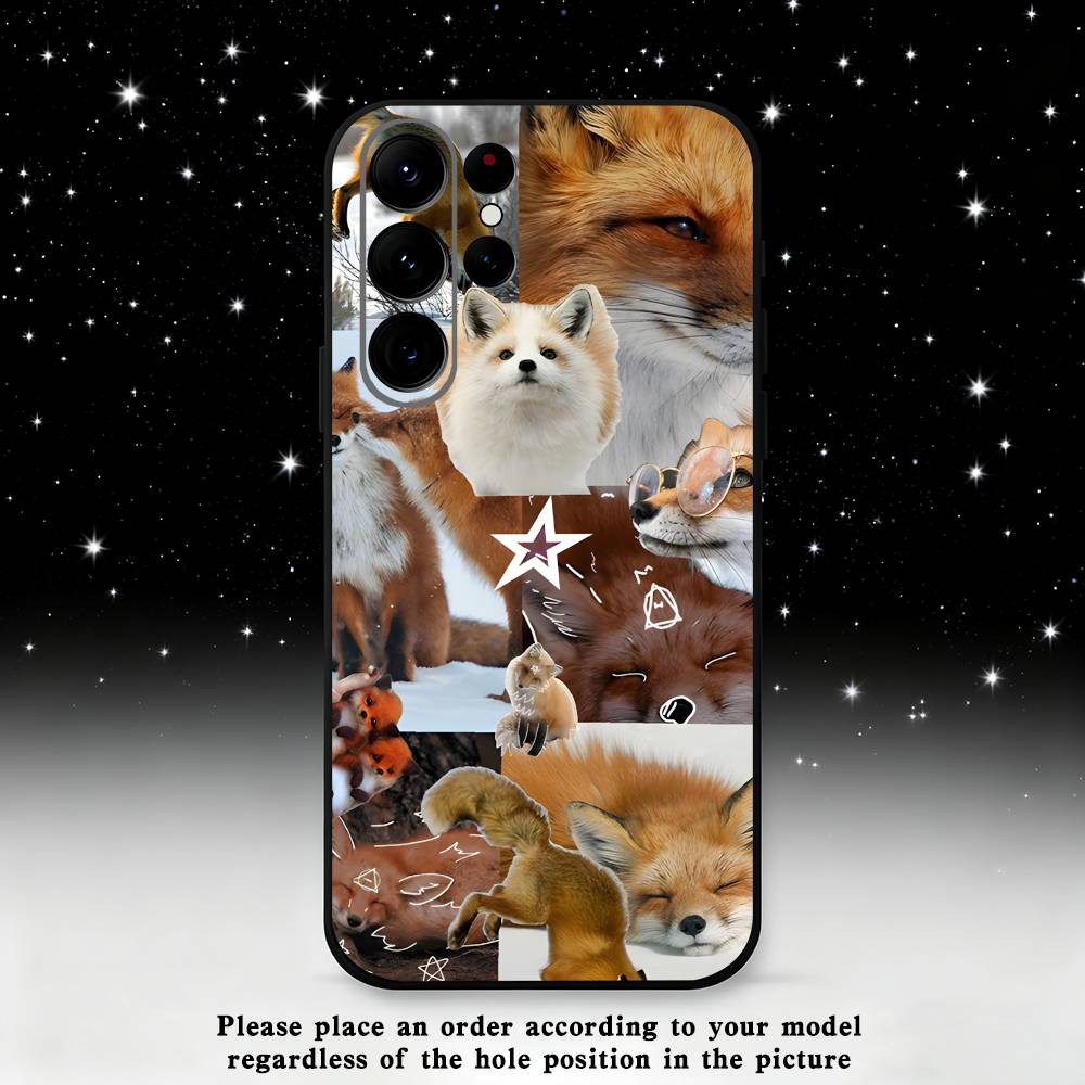 Cute Fox Animal Phone Case For Samsung S25,S24,S23,S22,S21,S20,S10,Ultra,Plus,Lite,FE,Soft Silicone Black Cover