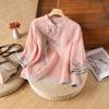 Chinese Style Embroidered Floral Top Frog Button Cotton Linen Shirt Ethnic Style Top  Spring/Summer