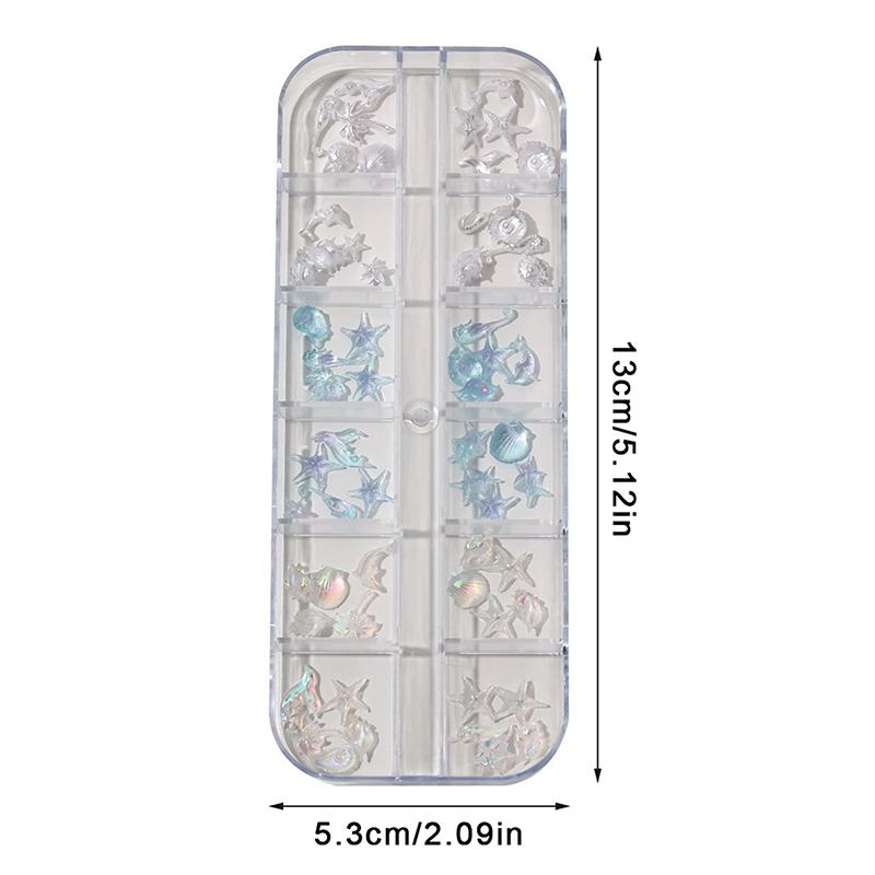 12Grid 60Pcs Ice-clear Seashell Starfish Ocean Series Nail Charms Resin Accessories Nail Art Decorations 3D Mixed Shell Manicure