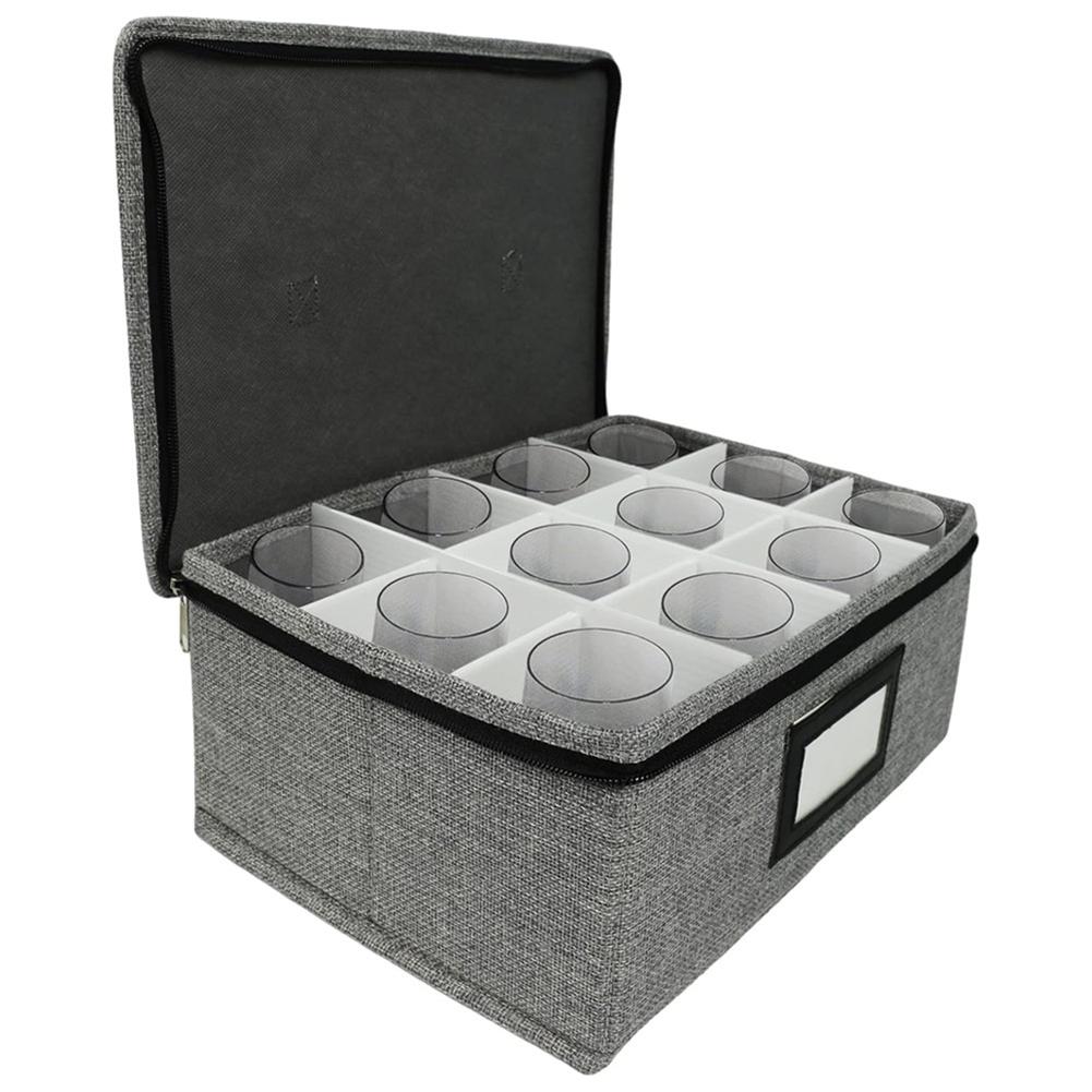 Whiskey Glass Storage Container with Dividers Handles and Stackable Design for Easy Organization and Transport