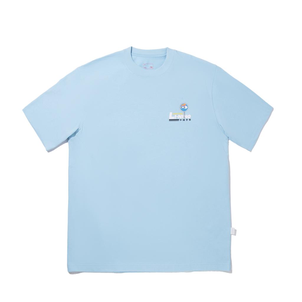 Li Ning T Shirts Men's Sky Blue Crew Neck Moderate Straight Fit AHSVB35-2