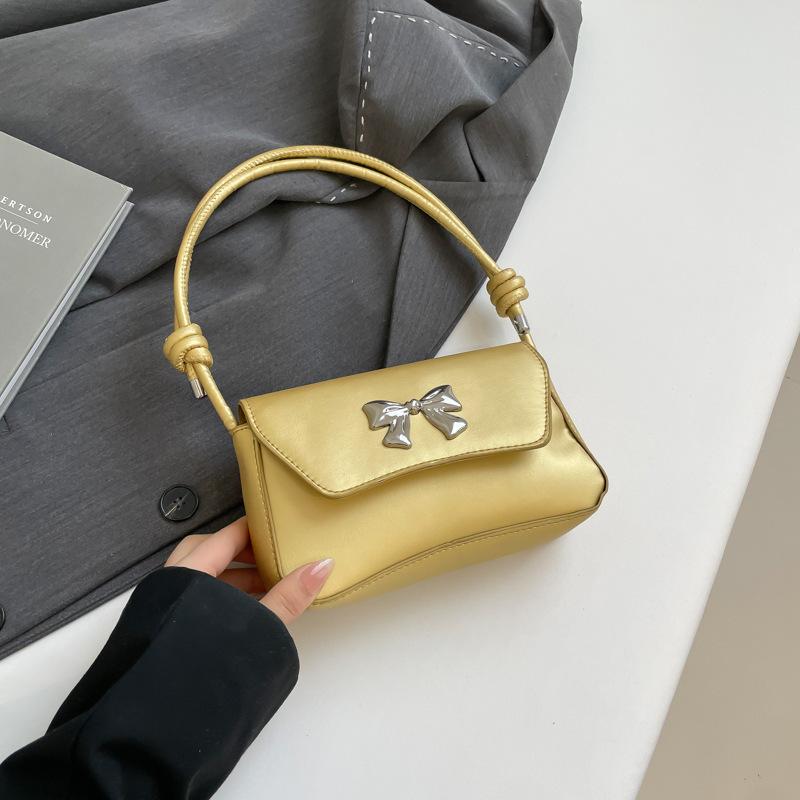 2025 solid color summer new simple fashion bow casual commuting French underarm shoulder messenger bag bag women