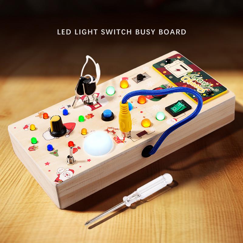 Kinder Früherziehungsspielzeug Elektronisches LED-Licht Baby Holz Sensorisches Aktivitätsbrett Montessori Für Kleinkind Weihnachtsgeschenke