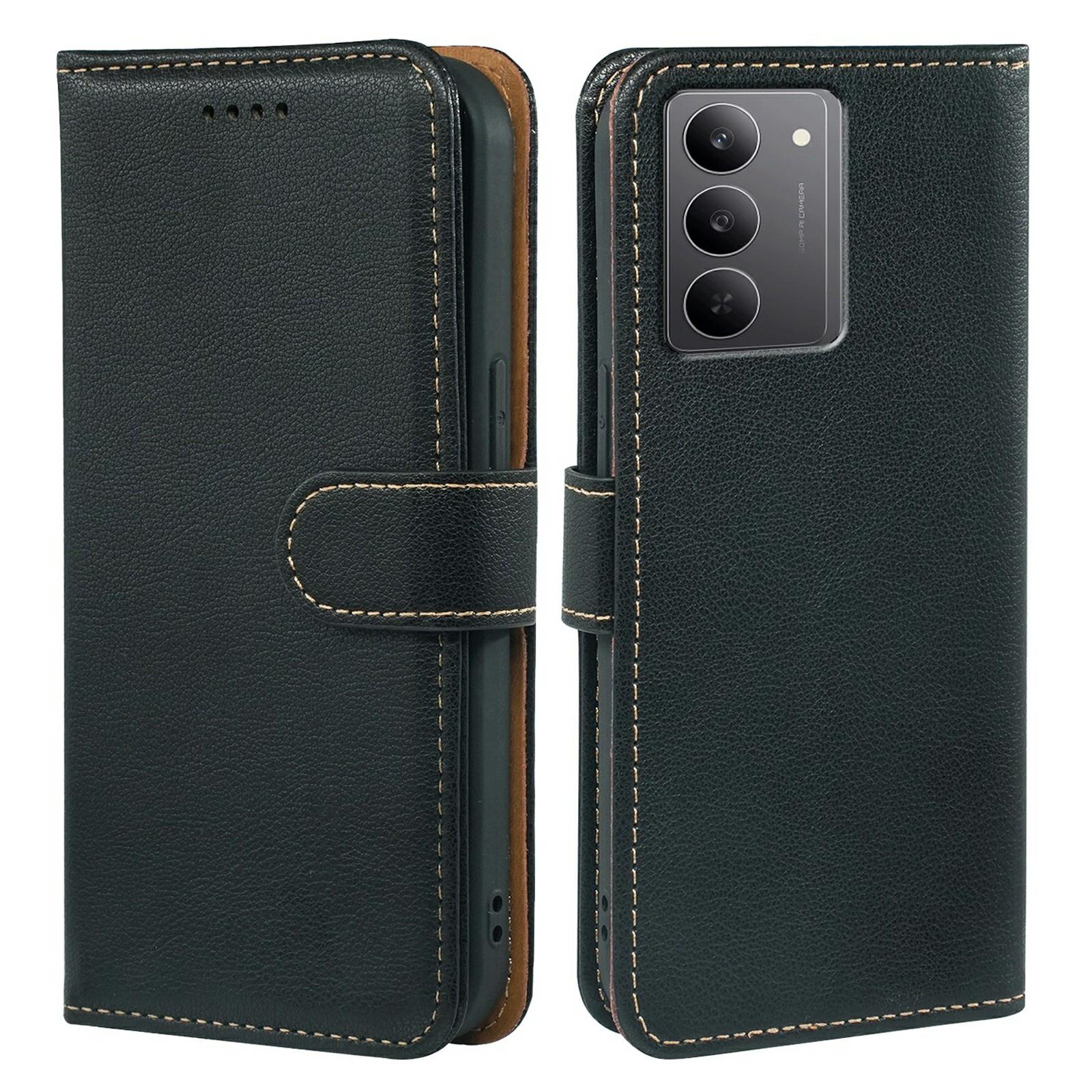 

For Realme V60 Pro 5G/14x (India) 5G Case RFID Blocking Wallet Litchi Texture Leather Phone Cover Magnetic Clasp Black