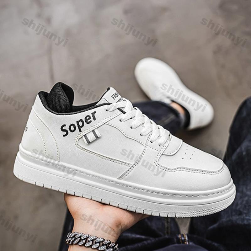 Fashion Men's White Sports Shoes 2025 Spring New Breathable Non Slip Platform Sneakers Comfortable Fashion Sewing Lace-up Casual Flats