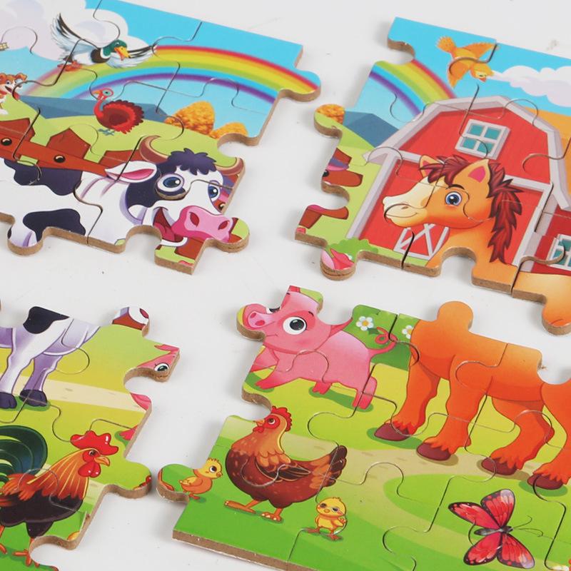 60-Piece Children's Wooden Cartoon Jigsaw Puzzle in Tin Box for Early Education