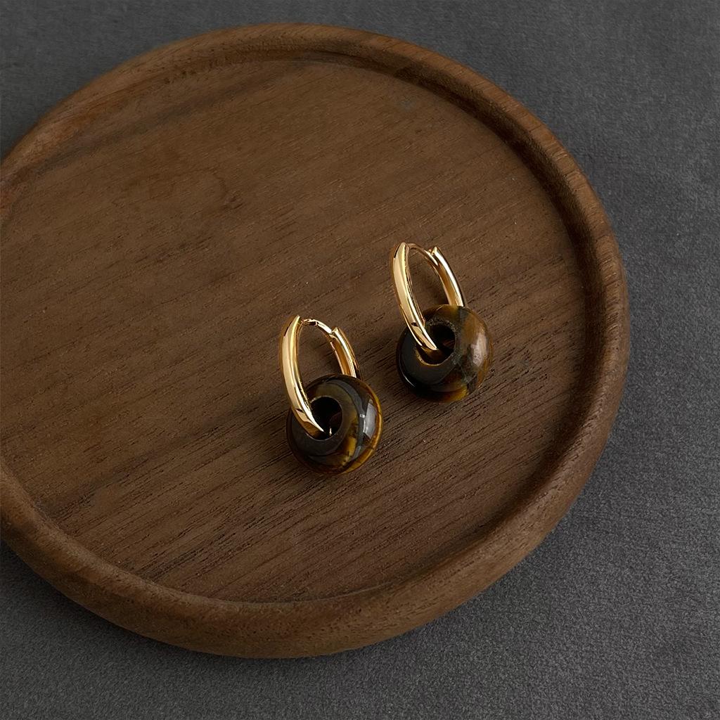 Retro Melaard Tiger's Eye Handmade French Light Luxury Stud Earrings for Women