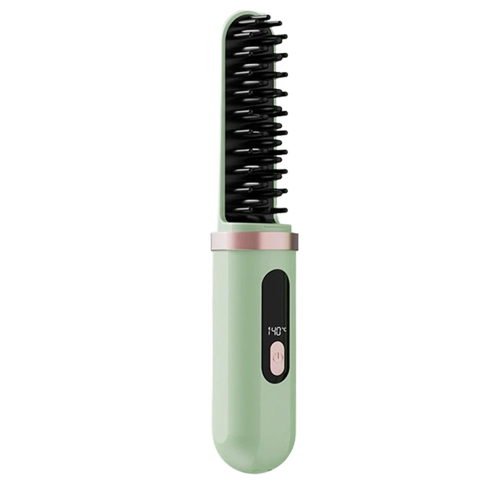 

Portable Hair Straightening Brush Rechargeable Hot Straightener Comb with 4 Temp Settings for Travel зелёный