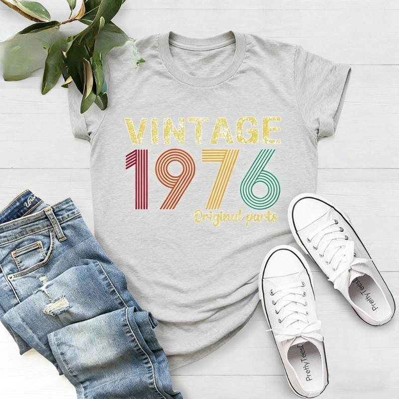 Oryginalna Część 1976 Retro Koszulka Vintage Urodzony w Dla Kobiet Prezent na 49. Urodziny dla Unisex Drukowana Koszulka T-shirt Topy Uniwersalne T-shirty