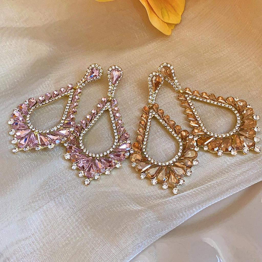 Rhinestone Teardrop Hollow Earrings with Silver Needle - Luxurious, High-End Court Style