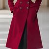Womens Double Breasted Long Wool Coat Solid Color Slim Fit Elegant Commuter Style