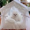 Tenda Casa para Animais de Estimação Gatos Cães Removível Lavável Castelo de Princesa Cama Envolvente Caverna para Aconchegar Abrigo Aconchegante para 4 Estações para Filhote de Interior