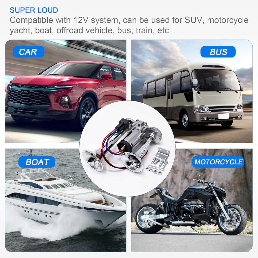 Electric Horn Trumpet Marine Chrome Fog Stainless Steel Boat Truck 12V 150DB Super Loud Train Horn For Motorcycle Car Boat Truck