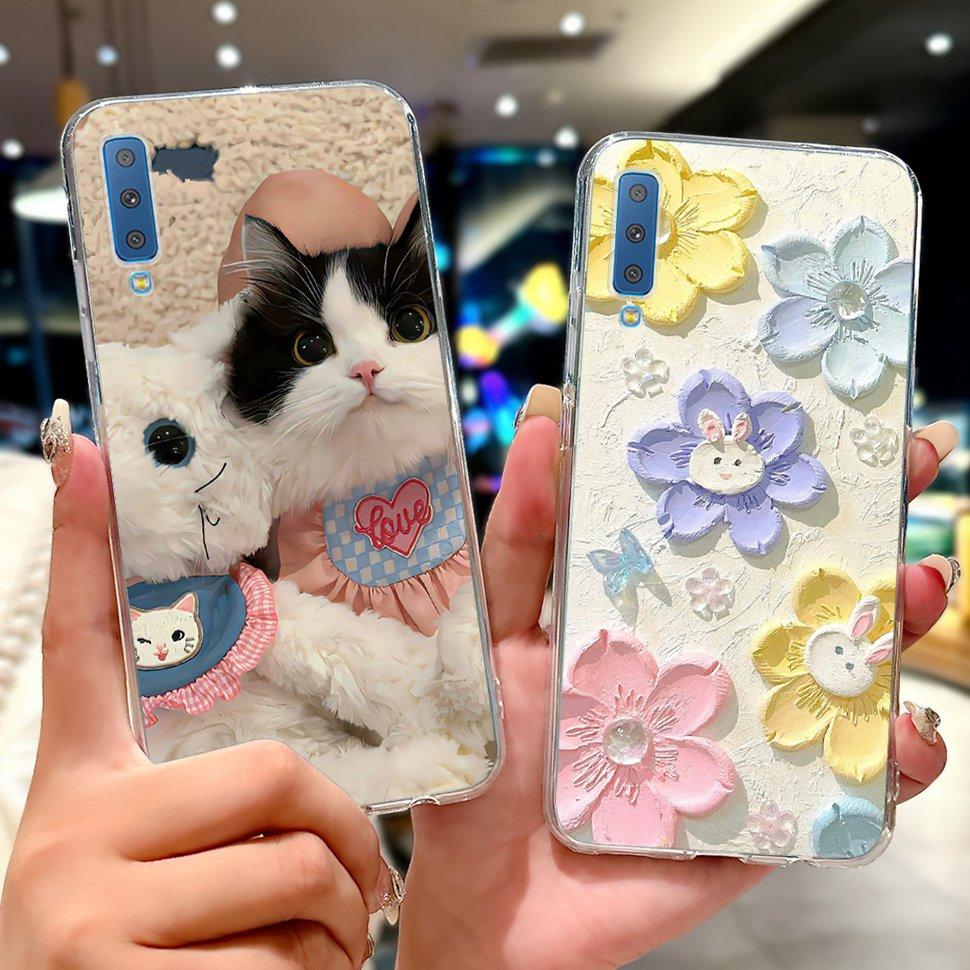 Για Samsung Galaxy A7 (2018) Θήκη Χαριτωμένη Γάτα Μόδα Ζωγραφισμένο Κάλυμμα Μαλακές Θήκες Σιλικόνης Για Samsung A7 A750F 2018 Fundas