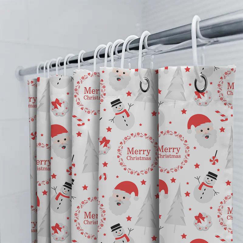 Snowman Santa Claus Shower Curtain Christmas Decorations For Bathroom Red White Print Pattern Size: 180X245Cm (71 X 96 Inch)