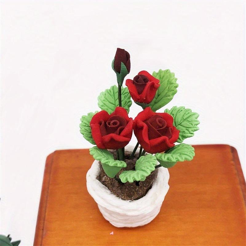 1pcs Simulation Flower Red Rose Potted Plant Garden Scene Flowers and Greenery Potted Plants Micro Landscape Potted Garden Greenery