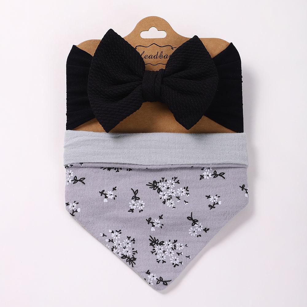 

Baby bib hair accessory set gift bow solid color headband polka dot cotton drool towel children s feeding accessories