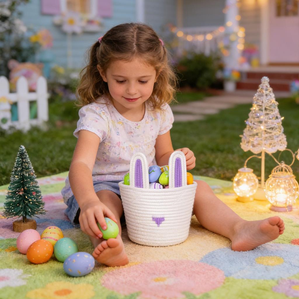 Cestas de Pascua Cestas para la Búsqueda de Huevos de Pascua Para Niños, Linda Cesta de Regalo de Conejito Para Bebé Decoraciones de Pascua Suministros para Fiestas