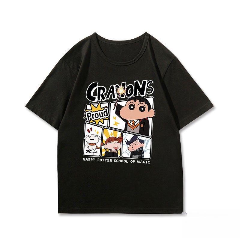 

2026 Summer Comic Form Crayon Shinchan Image 100 Cotton Printed Oversize Casual Tshirt Adult Children Parentchild Top y2k S