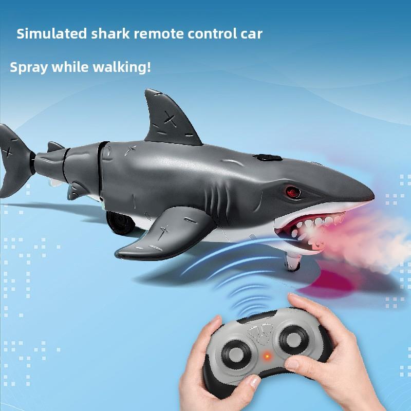 2.4GHz Remote Control Shark Car with Lights & Mist Spray, Realistic Marine Life RC Model Toy for Kids