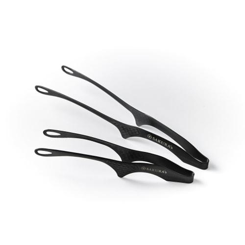 Stainless steel tongs for your dominant hand. Made in Japan, Tsubame-Sanjo, Niigata. Sakura Restaurant Model. Black finish. Dishwasher safe. Perfect f