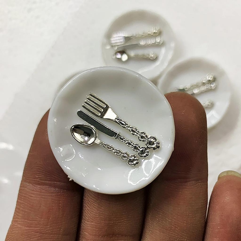 4Set Miniature Dollhouse Tableware Set for 1/12 Scale Dollhouse with Plates and Cutlery Set Dollhouse Decoration