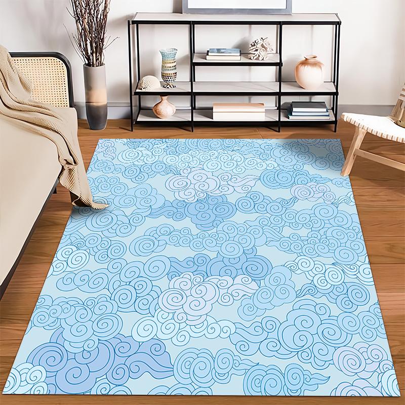Whimsical Blue Cloud Pattern Rug - Non-slip rug suitable for living room and bedroom sofas