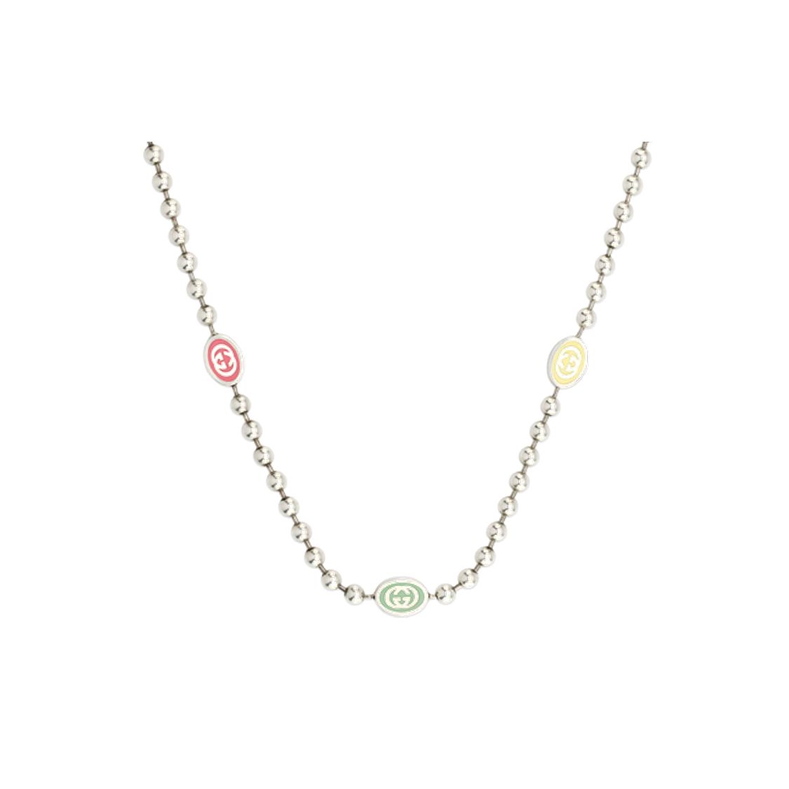 

Gucci Double G Series Double G Shape Glossy 925 Silver Enamel Necklace Unisex necklace Green Red Yellow 753448-J8410-8519 Dust Bag+Box (Random Color),F,Silver