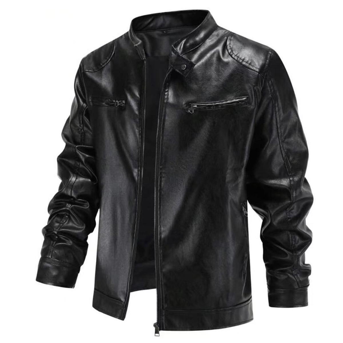 

Men s Cross PU Leather Motorcycle Jacket - Business Casual Stand Collar Zipper Coat XXXXXL чорний