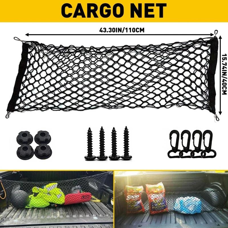 Universal Large Car Cargo Net Nylon Elastic Mesh for Van SUV Truck - Storage Tidy Net with Mesh Pocket for Pickup