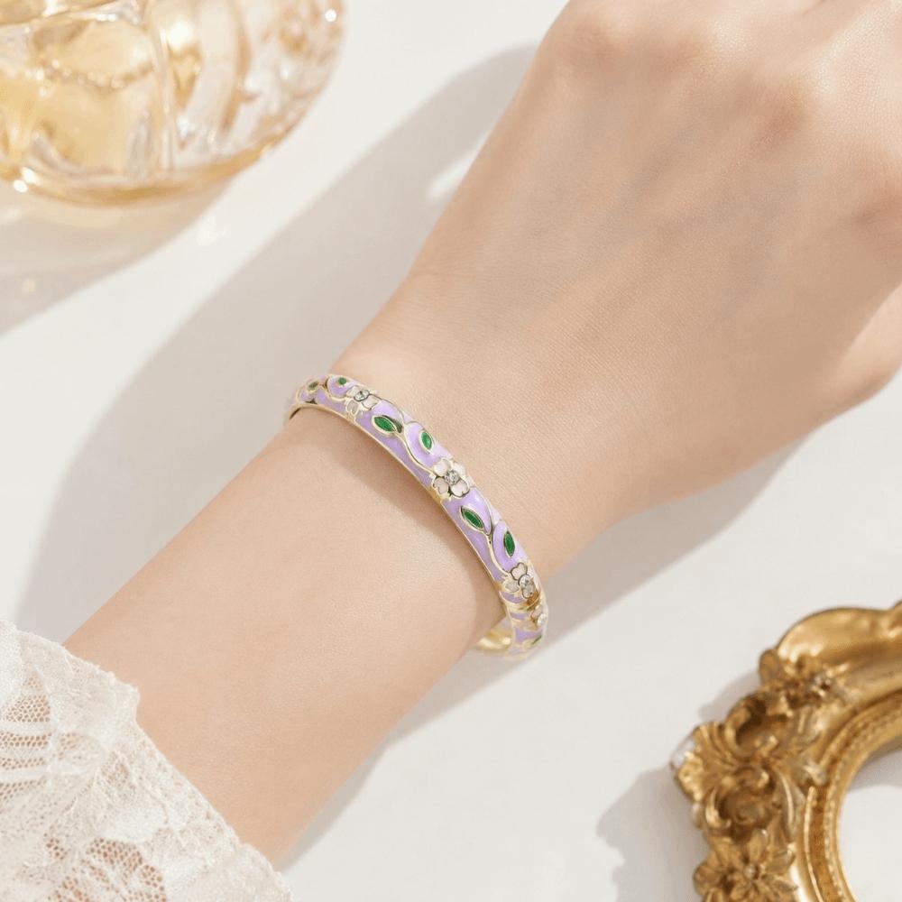 Metal Enamel Bracelet Retro Enamel Flower Bangle Metal Bangle Cloisonne Bracelet Women's Jewelry