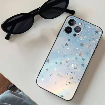 Fresh Rainbow Star Sequin Pattern Black Silicone Matte Phone Case For Iphone 17 Air 16 15 14 13 12 11 Pro Max Plus Cover TPU