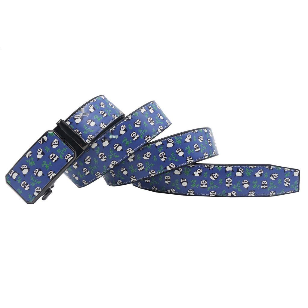 Panda Bamboo Print Graffiti Automatic Buckle Leather Belt